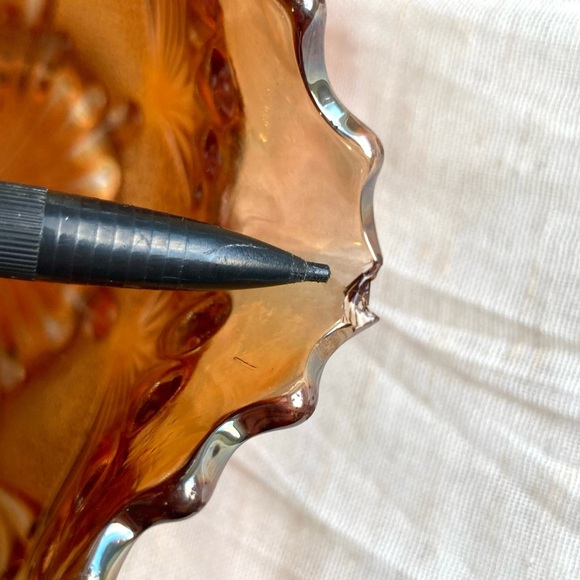 Vintage Carnival Glass Dish Amber Orange Gold Iridescent - Picture 9 of 9